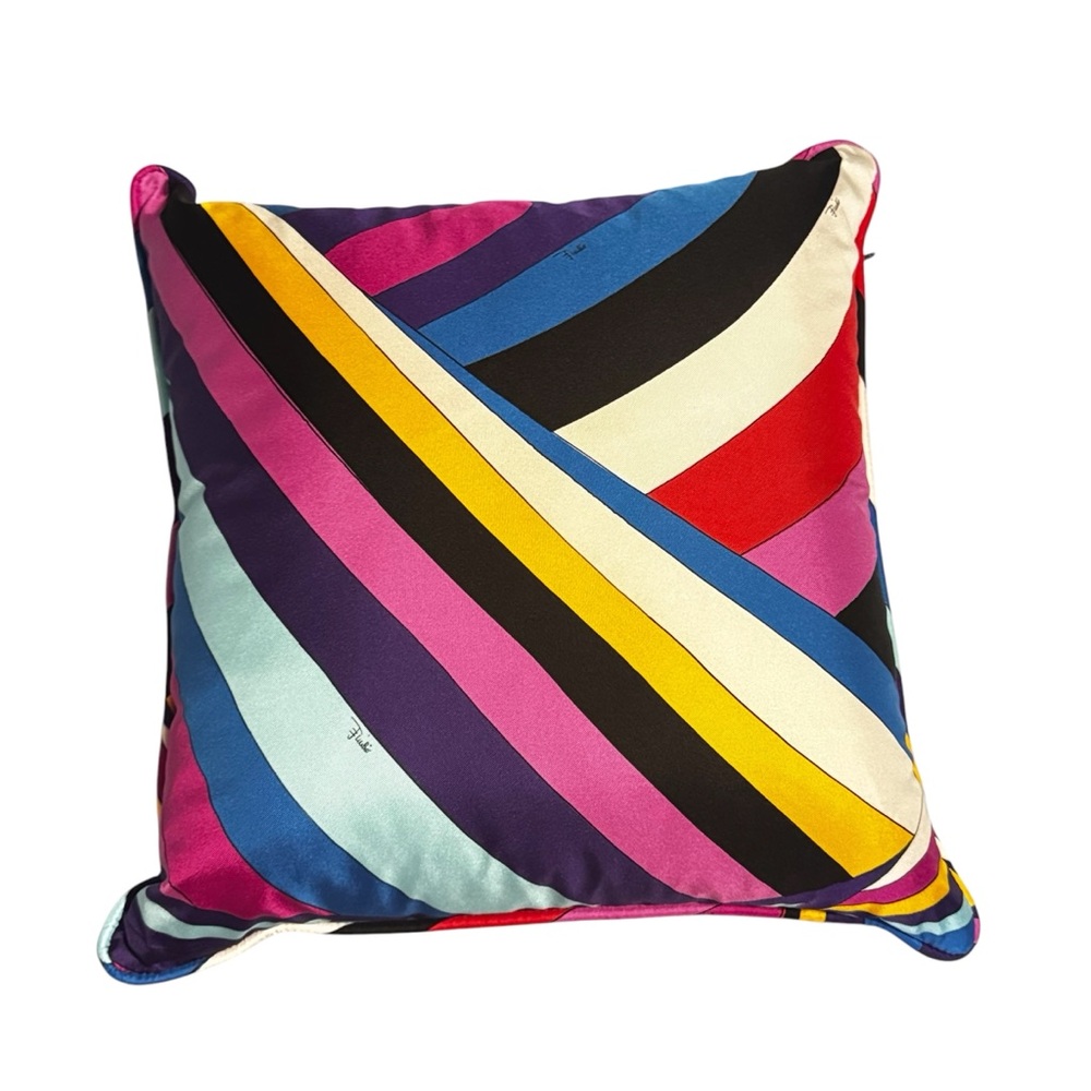New PUCCI IRIDE-PRINT SMALL SILK-TWILL CUSHION Colorful Striped Throw Pillow
